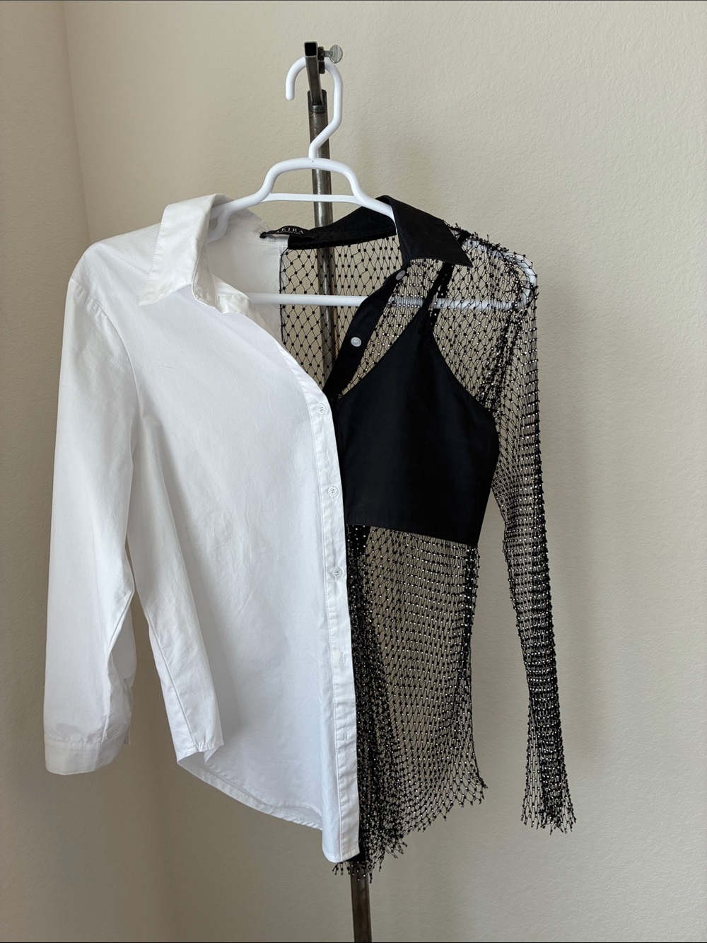 Akira sz L Bite Me Half Rhinestone Top Mesh Poplin Long Sleeve - Picture 4 of 10